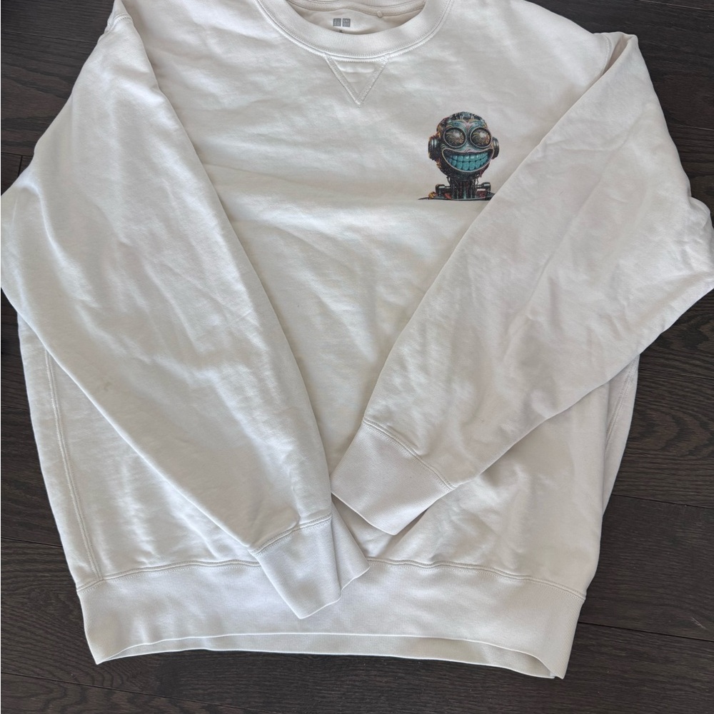 Men's White Crewneck Sweater with Graphic